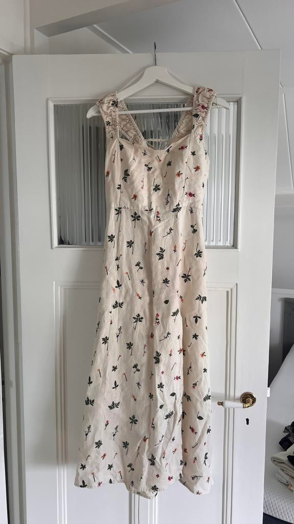 Linnen geborduurde midijurk van Zara, maat L, Kleding | Dames, Maat 38/40 (M), Beige, Ophalen of Verzenden, Zo goed als nieuw