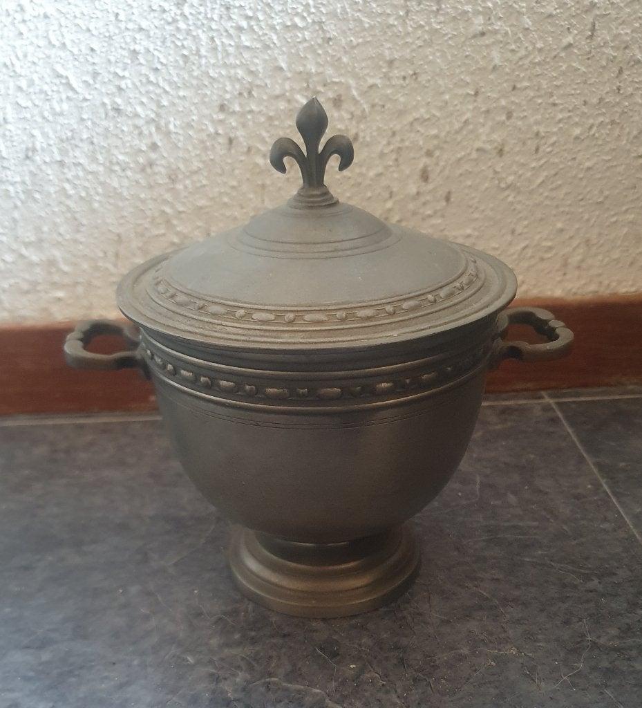 Franse tinnen suikerpot met deksel – Fleur-de-lis, Antiek en Kunst, Ophalen of Verzenden