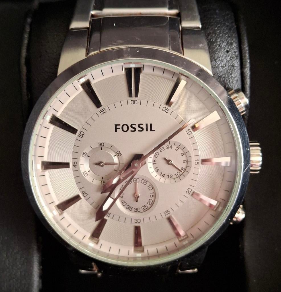 Fossil Heren Horloge FS-4359 - Gebruikt, 45mm Mineraalglas, Overige merken, Staal, Gebruikt, Staal