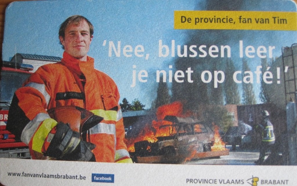 bierviltje Provincie Vlaams brabant - brandweer, Ophalen of Verzenden, Zo goed als nieuw, Viltje(s), Overige merken