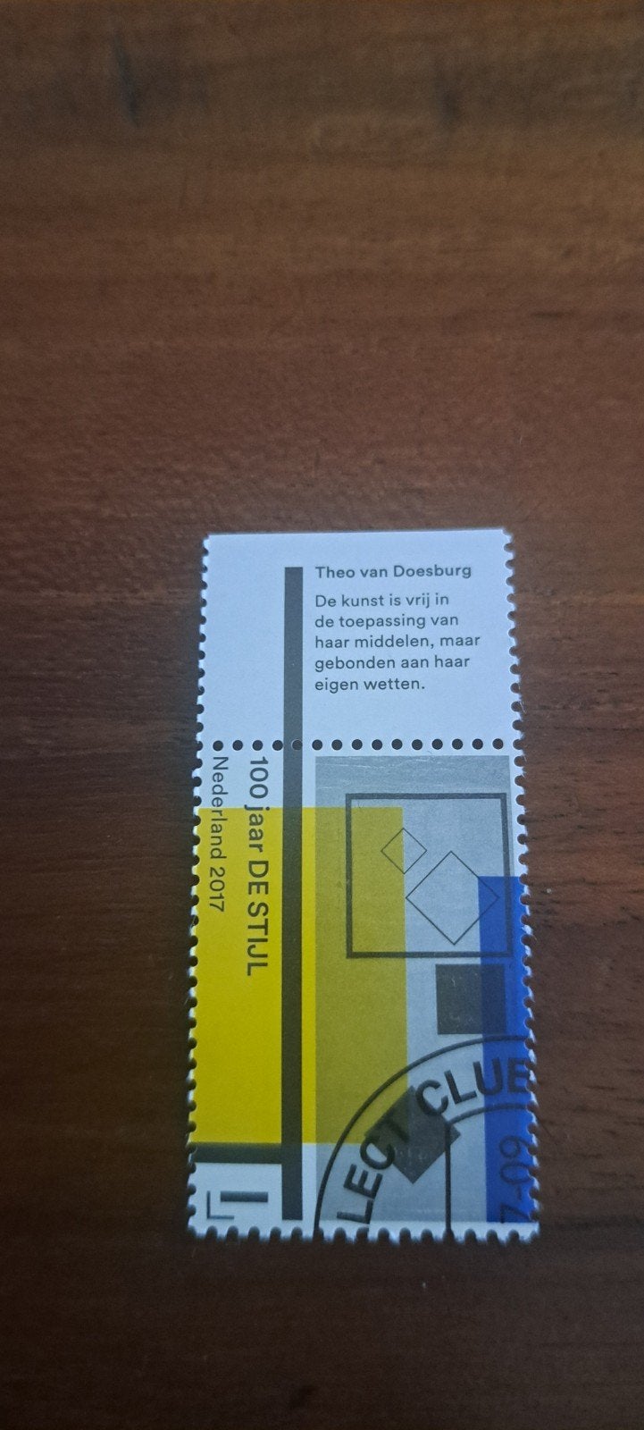 Zegel Honderd jaar De Stijl met tab. gestempeld 2017 ., Ophalen of Verzenden