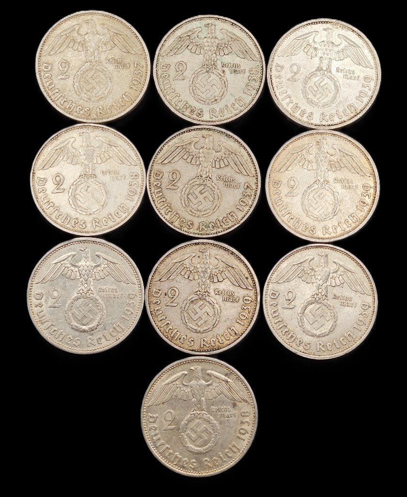 10x 2 Reichsmark Derde Rijk (1), Ophalen of Verzenden, Duitsland, Setje