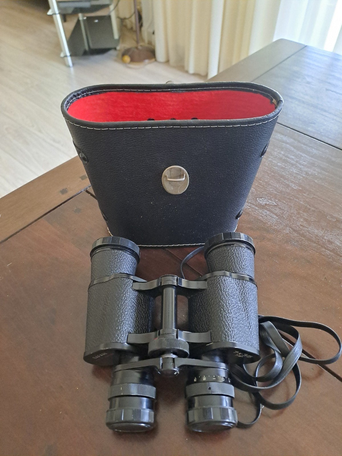 Vintage Safari 7x35 Verrekijker met Hoes, Ophalen, Gebruikt, Minder dan 8x, Porro (met knik)