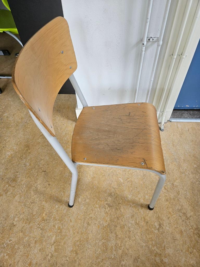 Vintage schoolstoel - Hout en metaal, Ophalen, Gebruikt, Overige kleuren, Vintage, Retro, Industrieel