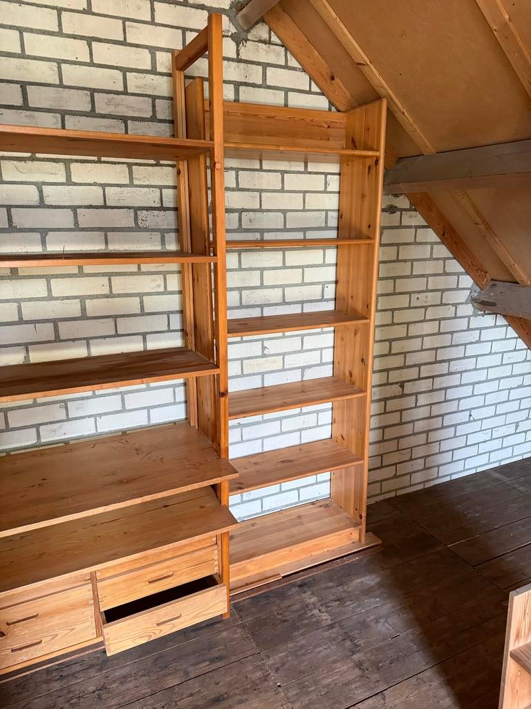 Grenenhouten boekenkast met lades en planken, Ophalen, Gebruikt, 200 cm of meer, 150 tot 200 cm