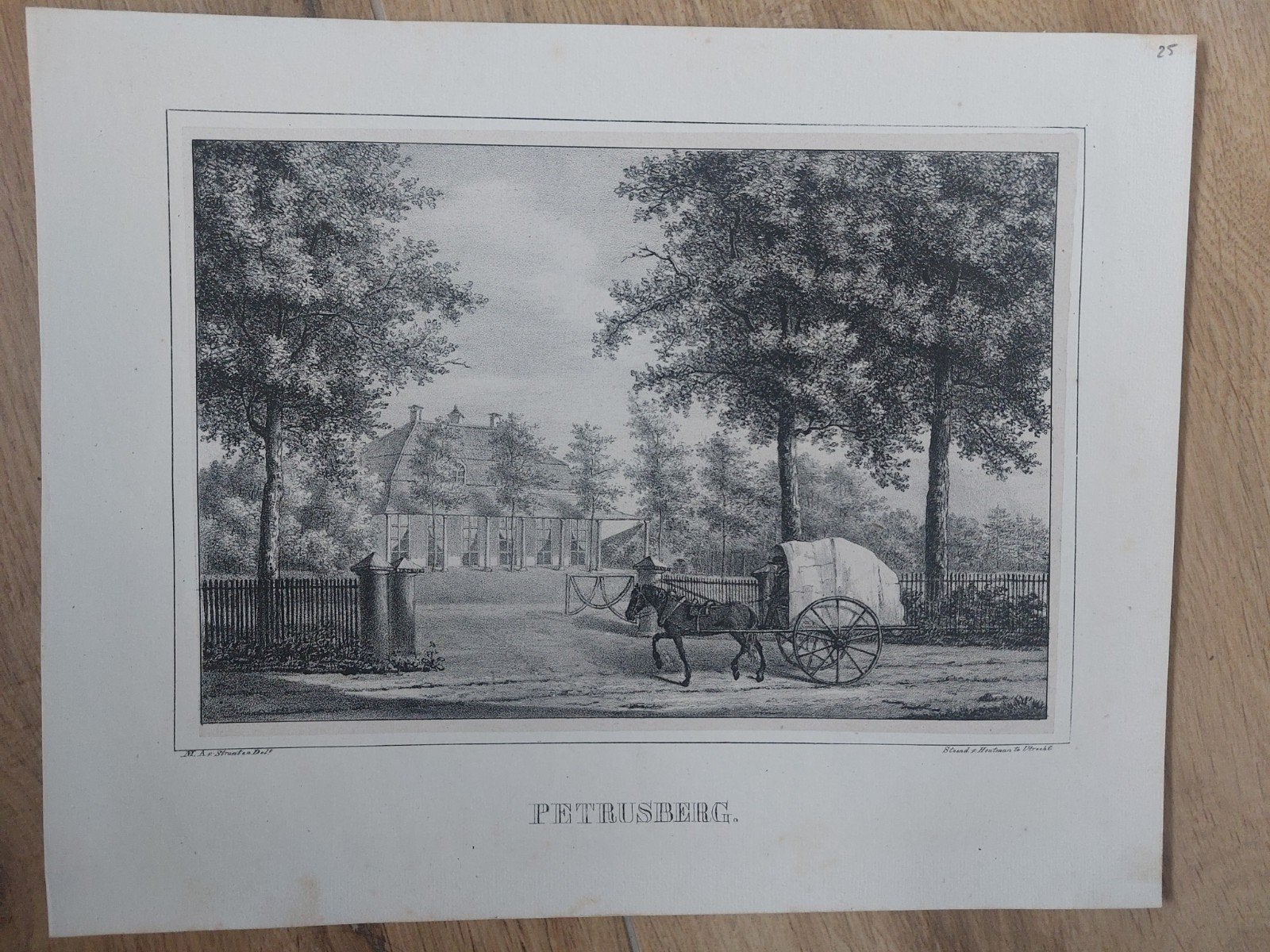 25 Petrusberg in Doorn - Originele steendruk uit 1829, Antiek en Kunst, Gesigneerd in de plaat, Ophalen of Verzenden, Landschappen