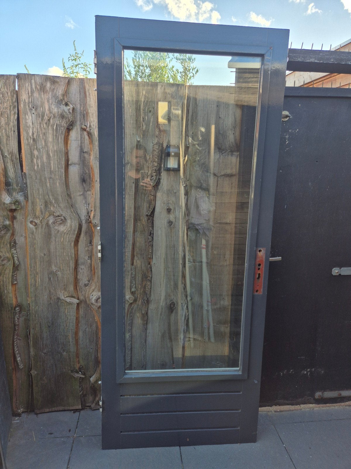 Hardhouten buitendeur. 87.5x217.5cm. Dubbelglas., Ophalen, Gebruikt, 80 tot 100 cm, 215 cm of meer