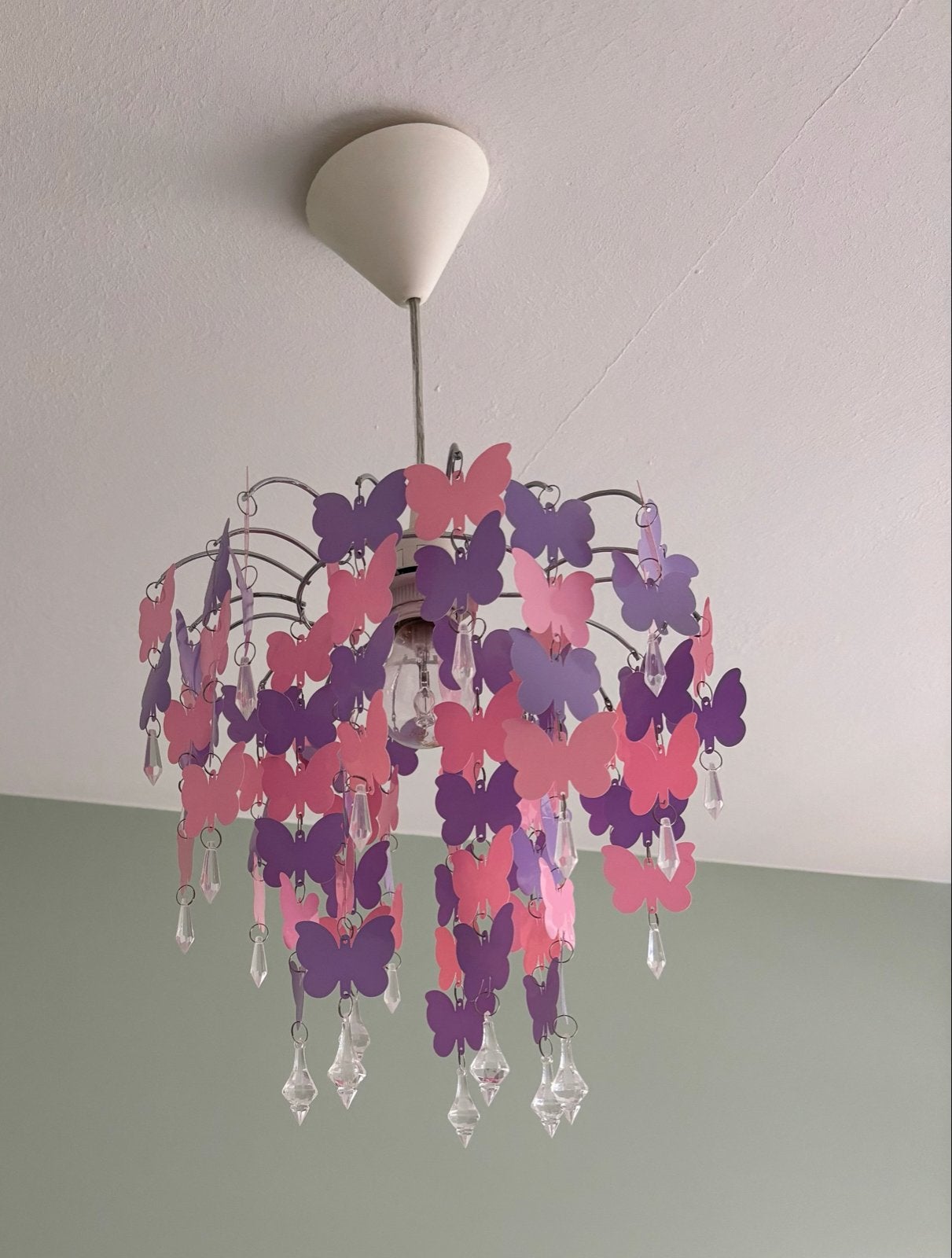 Vlinderlamp voor kinderkamer - Roze/Paars, Ophalen of Verzenden, Gebruikt, Metaal, Minder dan 50 cm