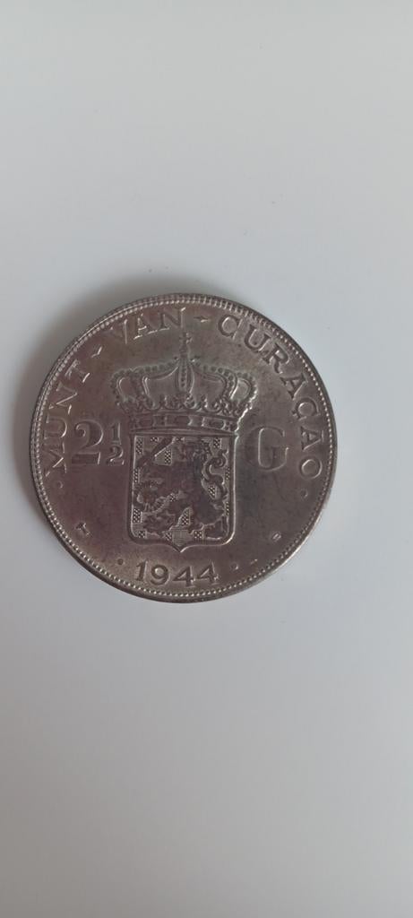 1 Zilveren rijksdaalder met Wilhelmina, 1944, Ophalen of Verzenden, Koningin Wilhelmina, 2½ gulden