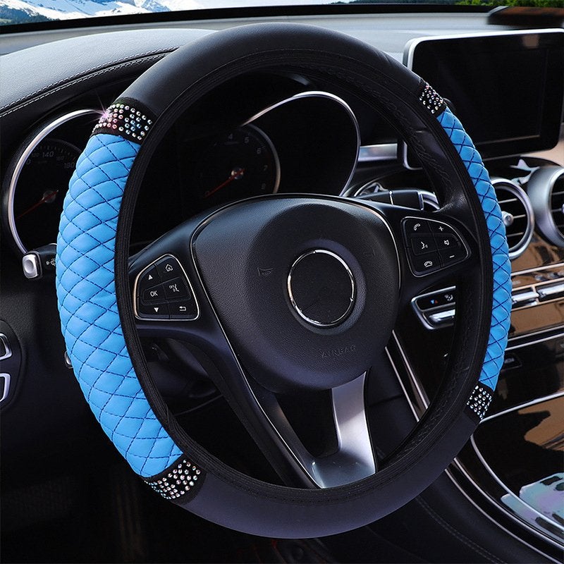 Zwarte Blauwe Leren Glitter Auto Stuurhoes Stuur Hoes Cover, Verzenden, Nieuw
