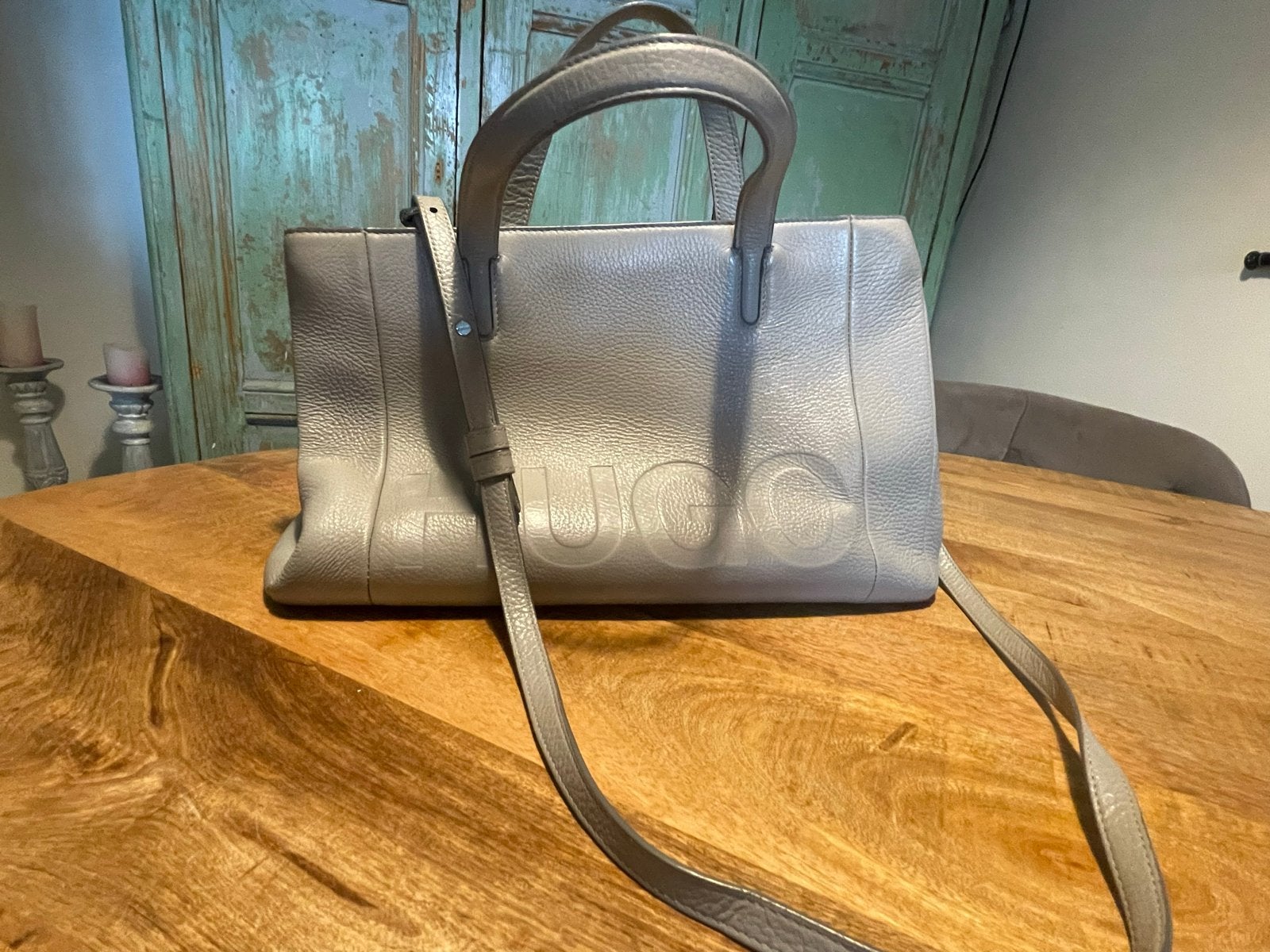Hugo Boss Leren Handtas - Grijs, Tijdloos Model, Sieraden, Tassen en Uiterlijk, Ophalen of Verzenden, Gebruikt, Grijs, Handtas