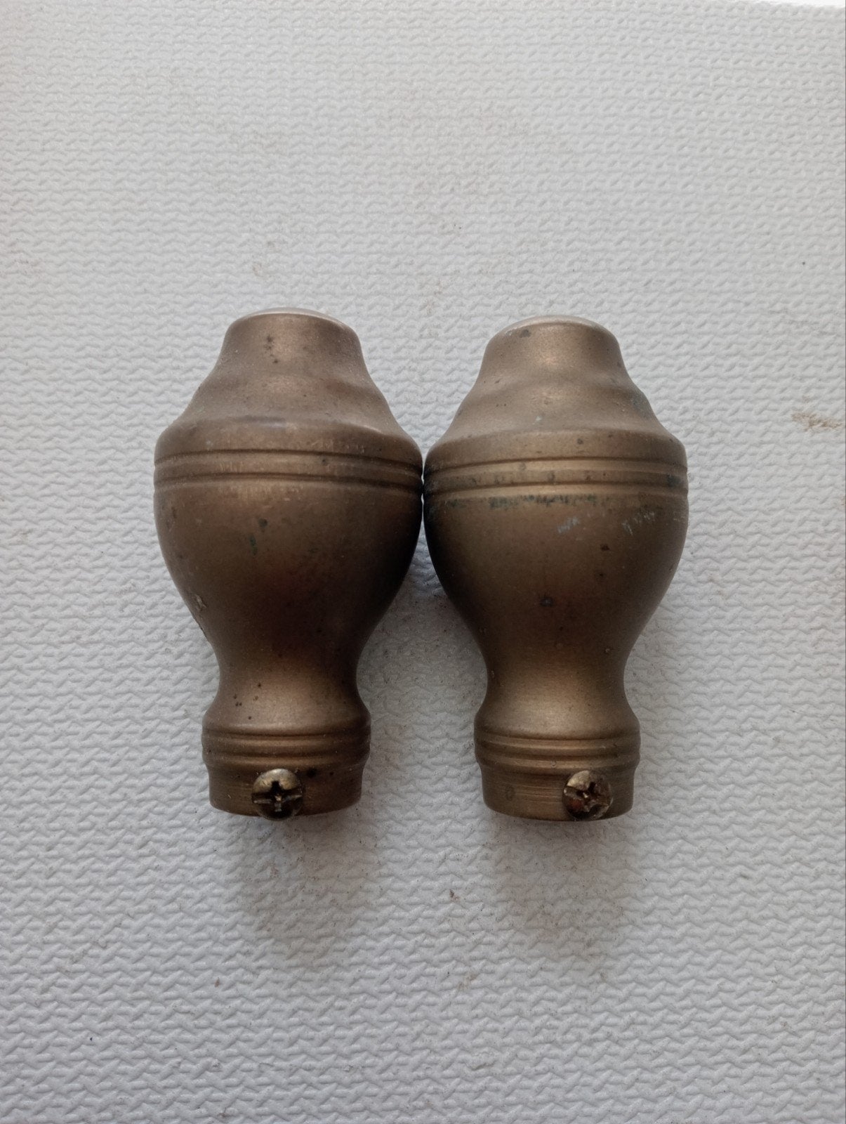 Set van 2 bronzen eindstopjes voor gordijnroede, Gebruikt, Bruin, Metaal, Ophalen of Verzenden