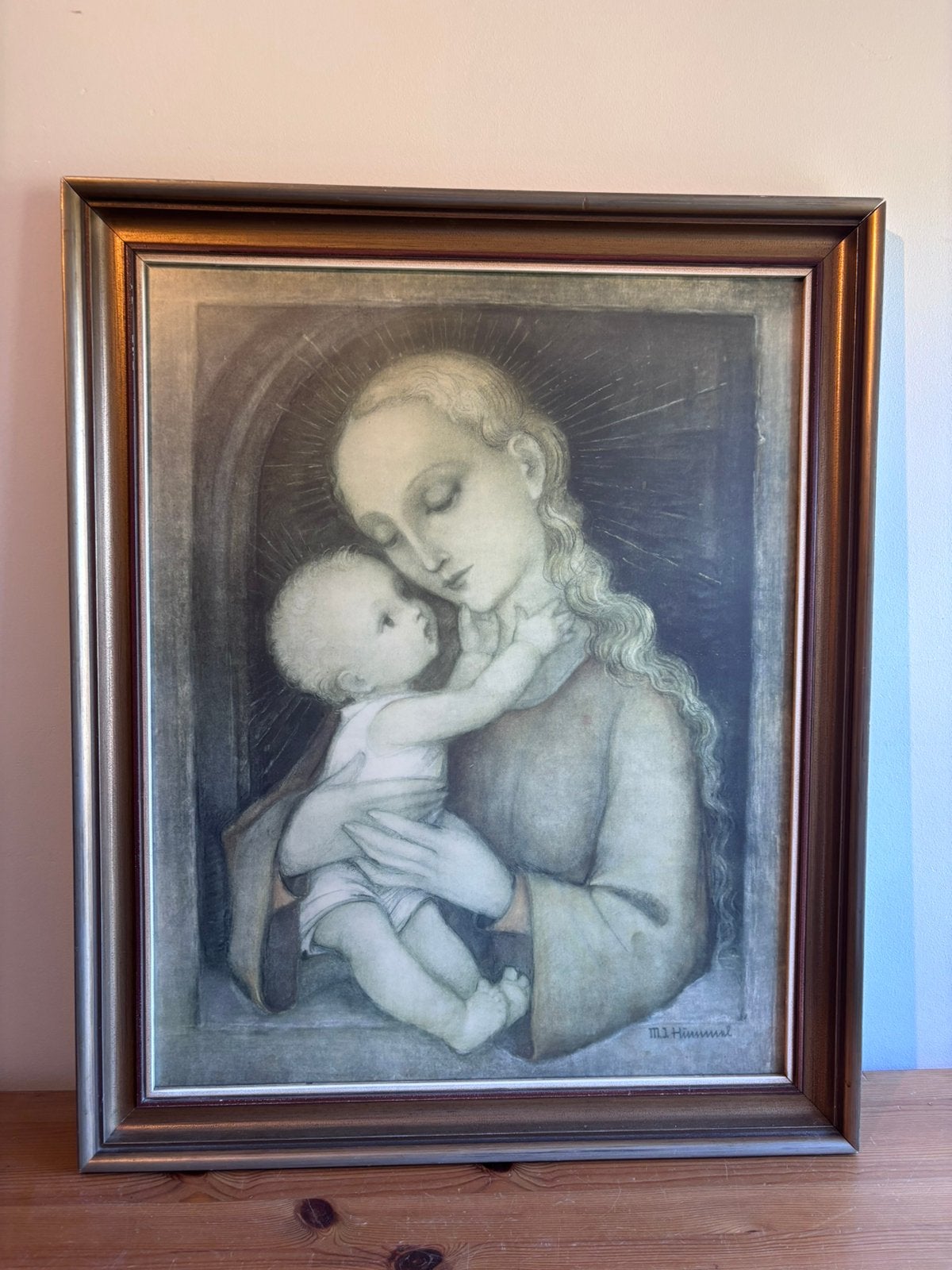 Vintage reproductie van Madonna met Kind, Antiek en Kunst, Ophalen, Klassiek, Overige onderwerpen