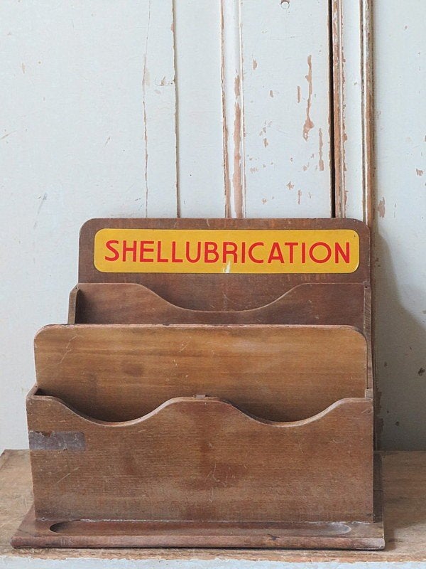 Vintage Shell Lubrication Houten Bureau Organizer, Ophalen of Verzenden