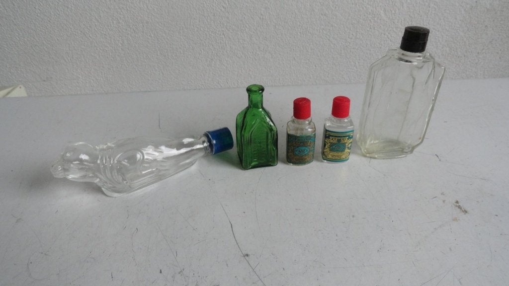Parfumflesje, mini, 5 stuks, vintage oa 4711 edc gevuld, Verzamelen, Ophalen of Verzenden, Gebruikt, Miniatuur, Gevuld