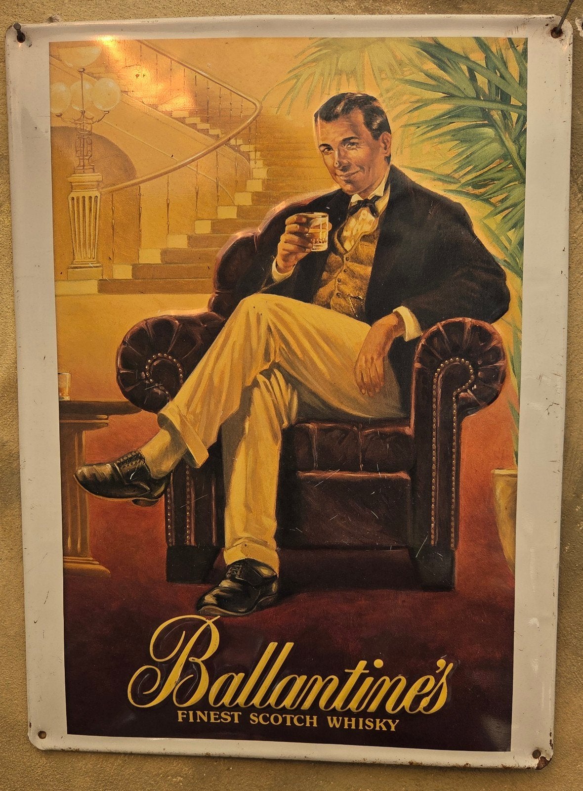 Vintage, geëmailleerd Ballantine's Reclamebord - 30x40 cm, Ophalen of Verzenden