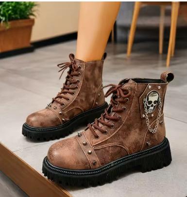 Gothic Skull Boots - Stoere Enkellaarzen met Kettingen, Kleding | Dames, Schoenen, Zwart, Lage of Enkellaarzen, Nieuw, Ophalen of Verzenden