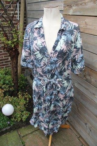 Doorknoopjurk blauw/ groen/ roze Ulla Popken mt 50-52 Vast A, Blauw, Jurk, Ulla Popken, Ophalen of Verzenden