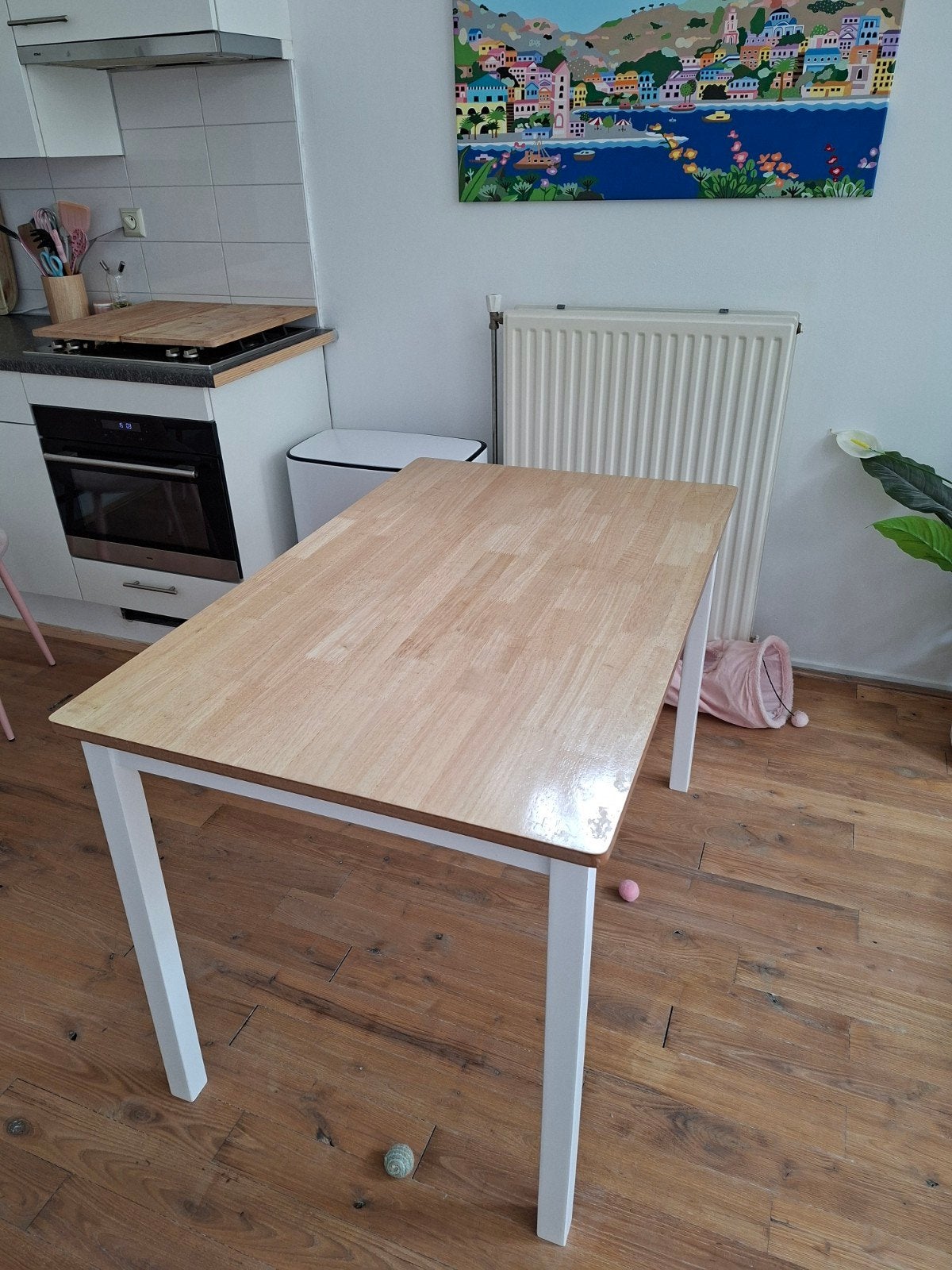 Eettafel massief rubberwood wit 114x71x75 cm, Huis en Inrichting, Tafels | Eettafels, Ophalen, Gebruikt, 100 tot 150 cm, 50 tot 100 cm