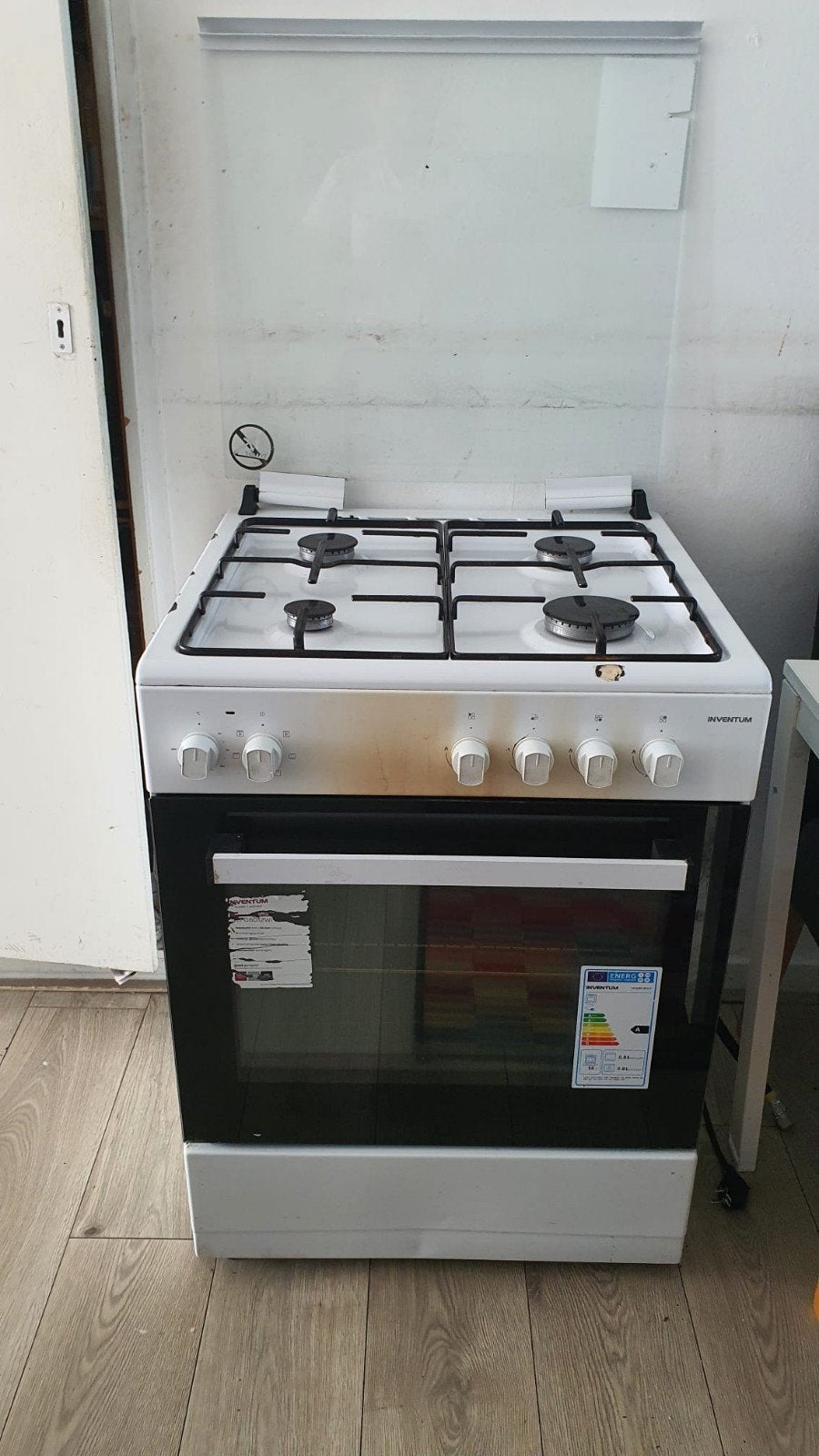 Inventum wit gasfornuis, Zo goed als nieuw, Gas, Vrijstaand, 85 tot 90 cm