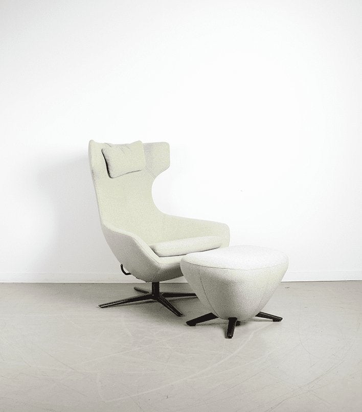 Leolux Caruzzo Plus Fauteuil Beige Stof + Hocker
