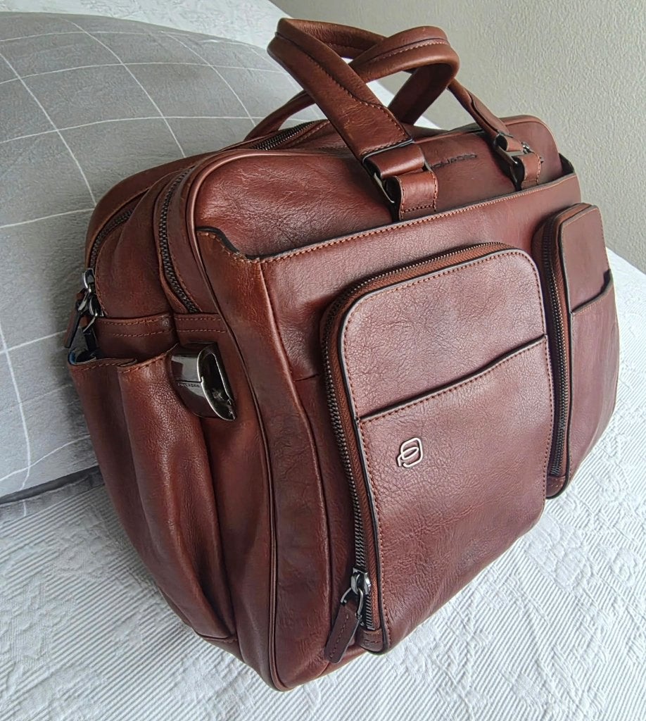 Piquadro expandable Work bag 15,6" - Brown Black square, Bruin, 15 inch, Ophalen of Verzenden, Zo goed als nieuw
