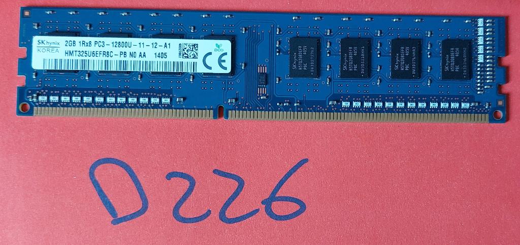 2GB 1Rx8 PC3 12800U-11-12-A1 SKhynix DDR3 RAM geheugen, Gebruikt, DDR3, Ophalen of Verzenden, Desktop
