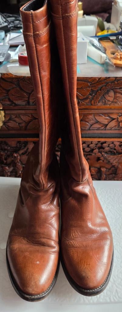 Dames hoge laarzen, bruin, mt 39. Leer,, Hoge laarzen, Bruin, Ophalen of Verzenden, Gedragen
