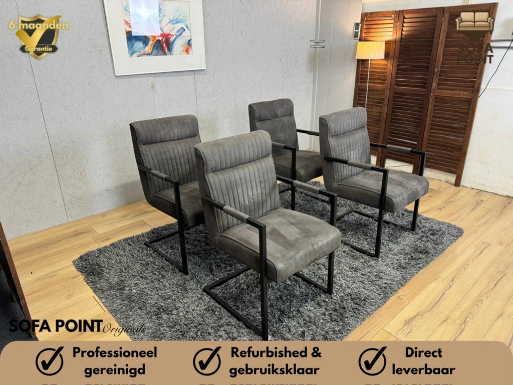 4x Antraciete Eetkamerstoelen Microleer - GRATIS LEVERING, Huis en Inrichting, Stoelen, Ophalen of Verzenden, Zo goed als nieuw