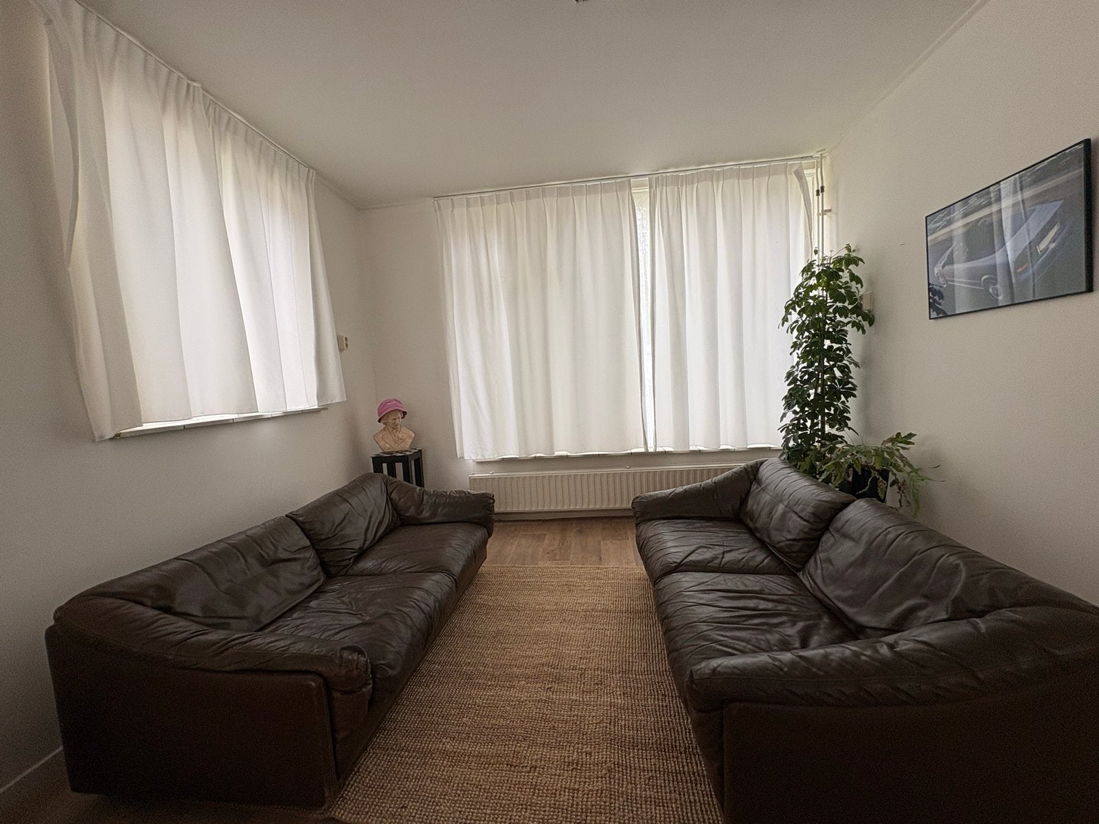 Leolux bankstel, 2x 2 zits bank, bruin leer, retro, Ophalen, Gebruikt, Vintage Nederlands design / mid-century modern, 150 tot 200 cm