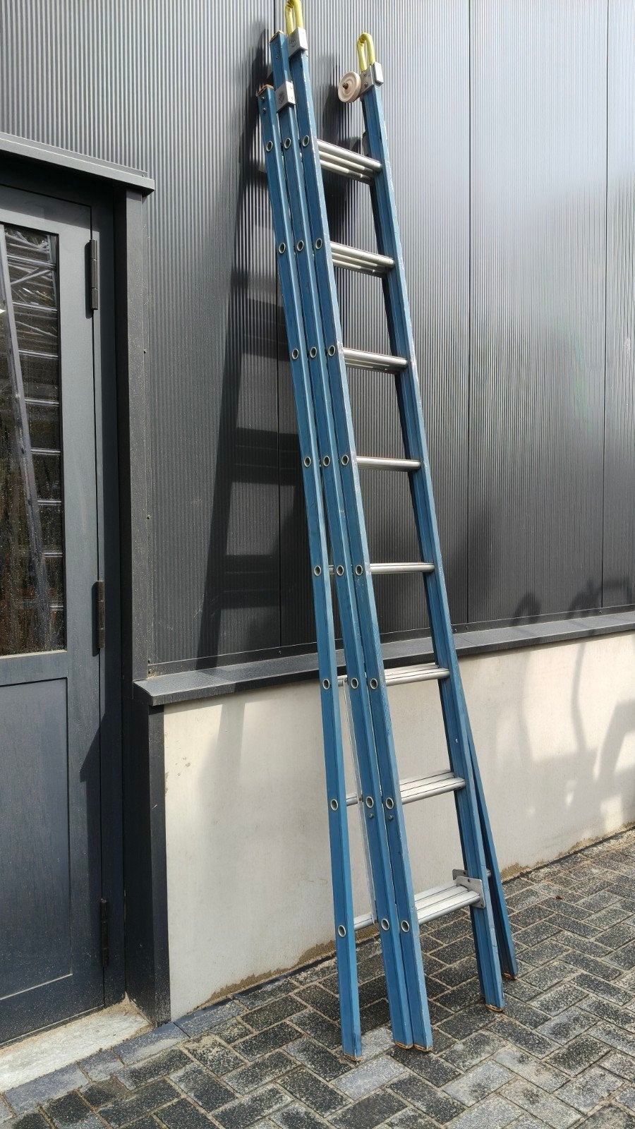 3 delige glazenwassersladder Wienese 3x8 met 35cm optrede, Ophalen, 4 meter of meer