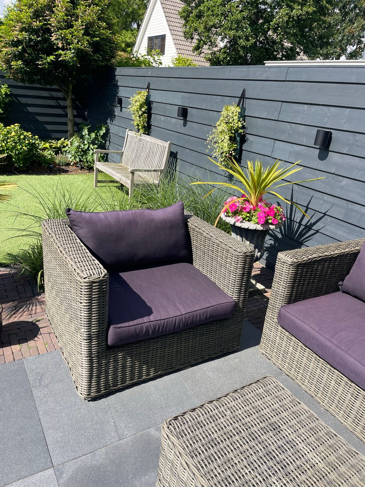 Complete Wicker Loungeset met Kussens - Zo goed als nieuw, Ophalen, 5 zitplaatsen, Gebruikt, Loungeset