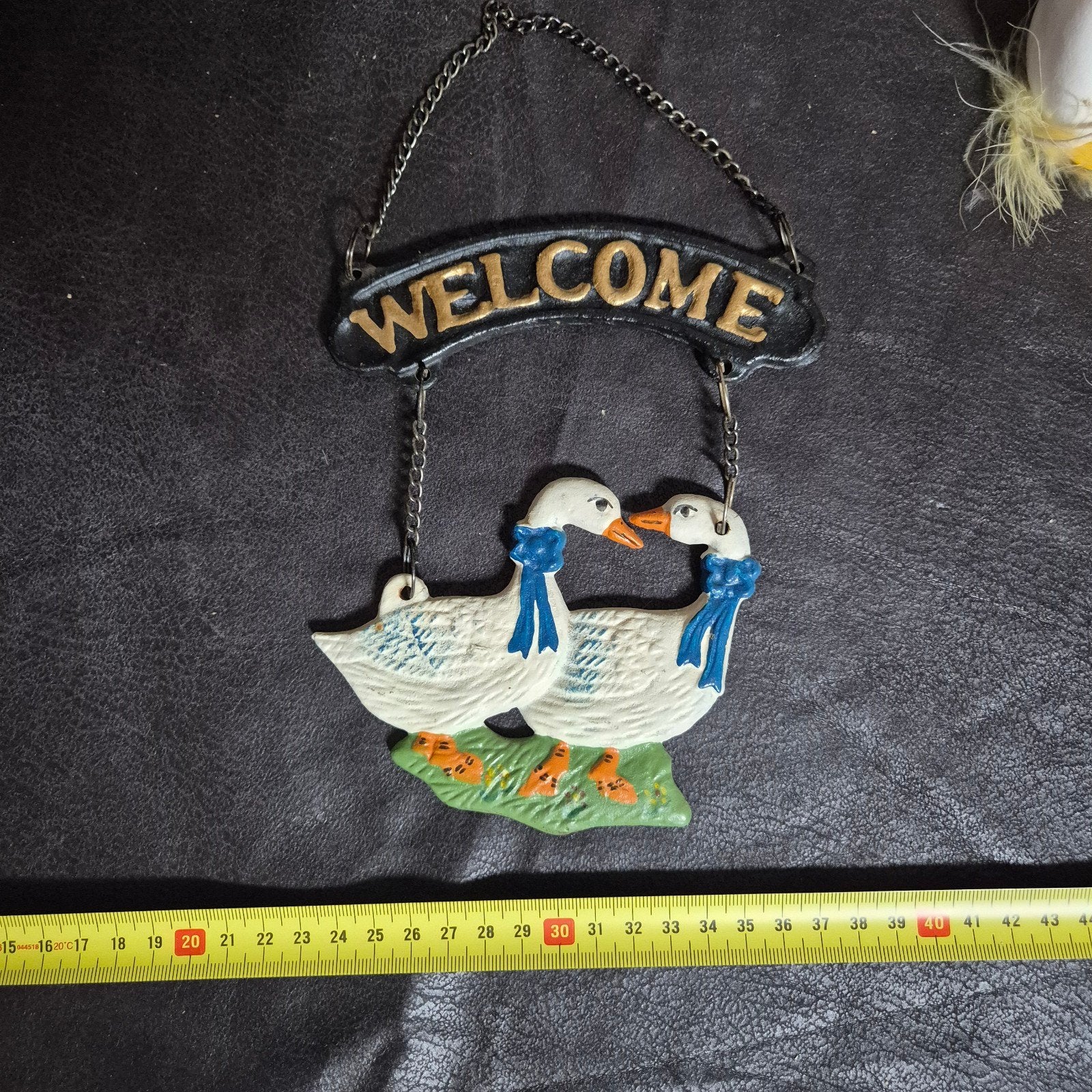 Welkomstbord met eenden - Gietijzeren decoratie, Vintage, Gebruikt, Meerkleurig, Ophalen of Verzenden
