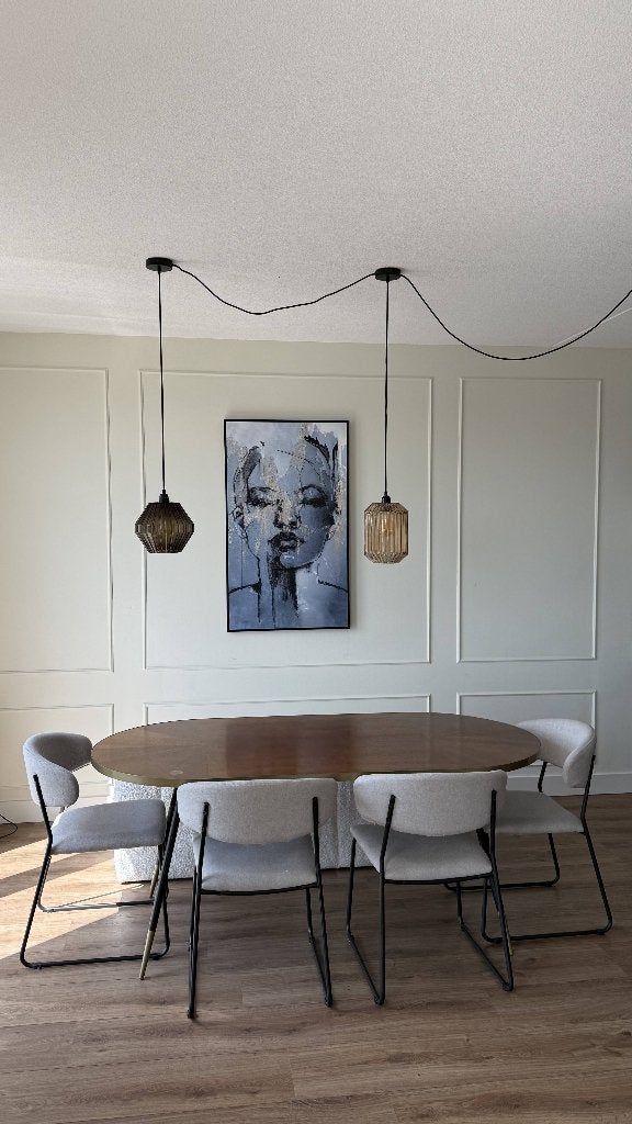 Eettafel ovaal hout met gouden rand, Ophalen, Gebruikt, 50 tot 100 cm, Vijf personen of meer