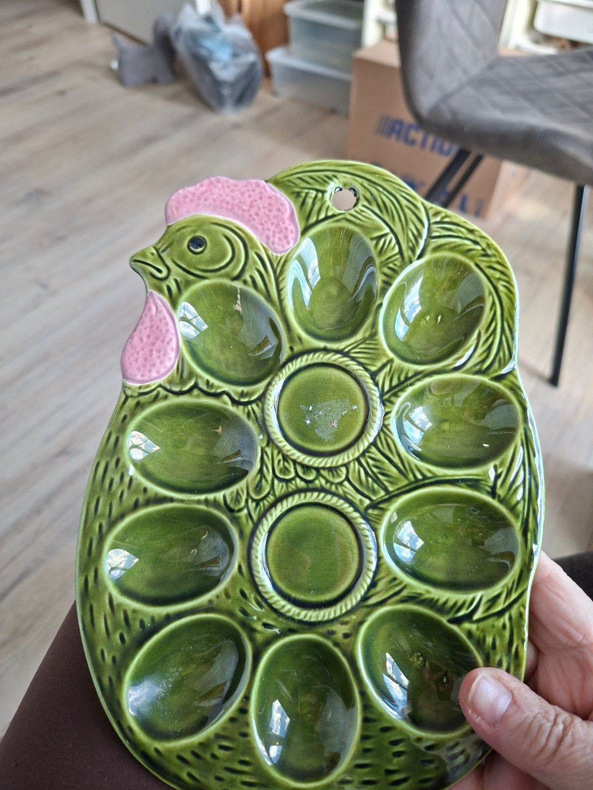 Vintage Groene Kip Eier serveerschaal, Antiek en Kunst, Ophalen of Verzenden
