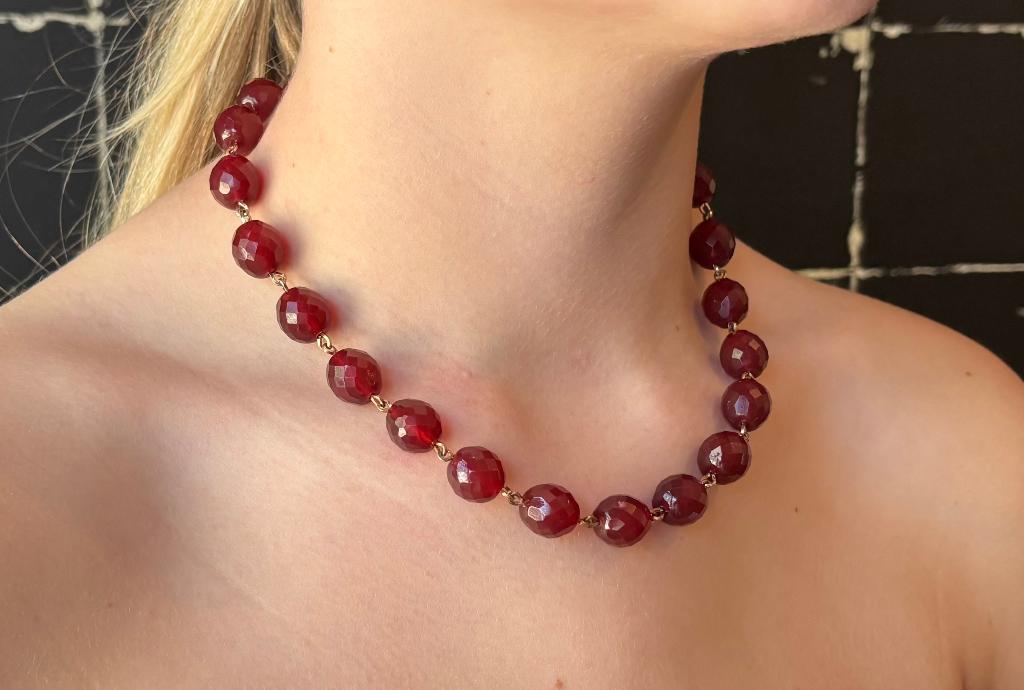 Carneool vintage ketting gouden slot en draad antiek dames
