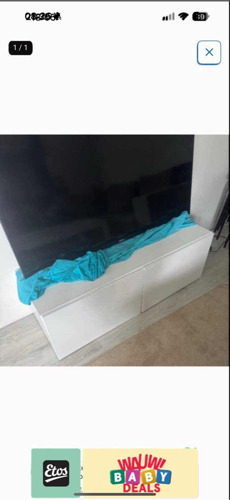 Witte TV-meubel met 2 lades, Overige materialen, Gebruikt, 100 tot 150 cm, Ophalen of Verzenden