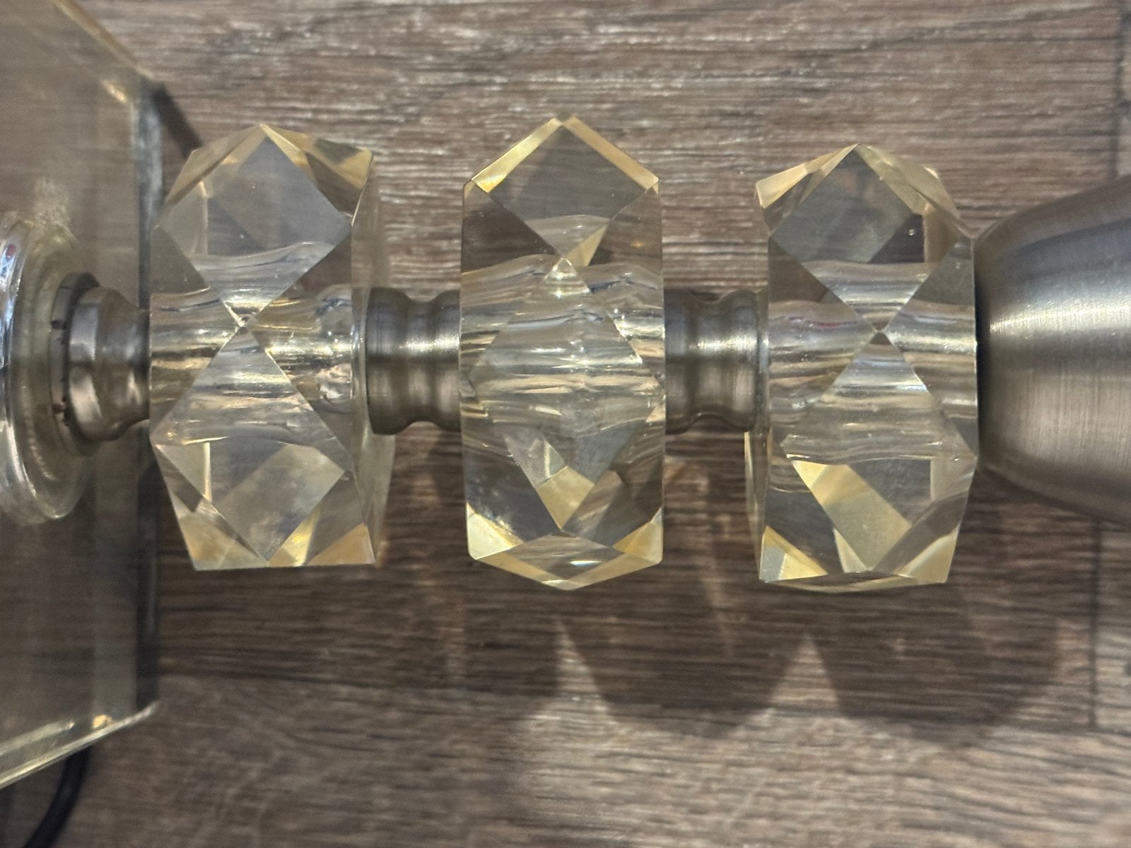 Vintage: Art Deco lamp chroom/geslepen glas, bruine kap, Gebruikt, Art deco, Ophalen of Verzenden, Glas