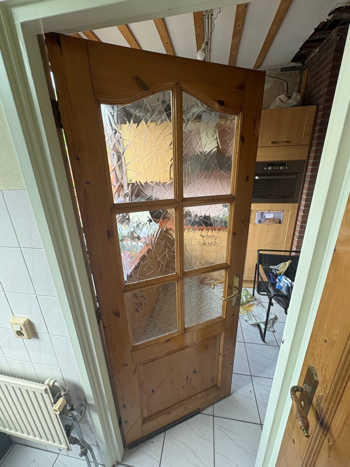 Houten binnendeur met glaspanelen, Ophalen, Gebruikt, 80 tot 100 cm, Binnendeur