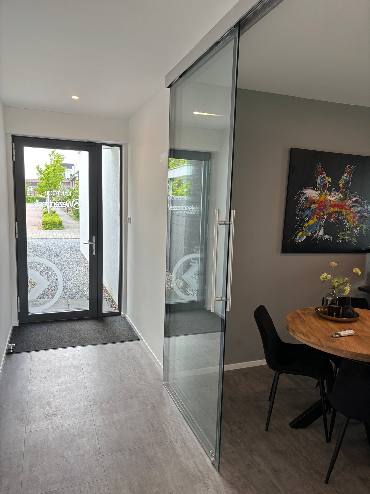 Glazen schuifdeur met railsysteem, Doe-het-zelf en Verbouw, Glas en Ramen, Ophalen, 160 cm of meer, Zo goed als nieuw, Glasplaat