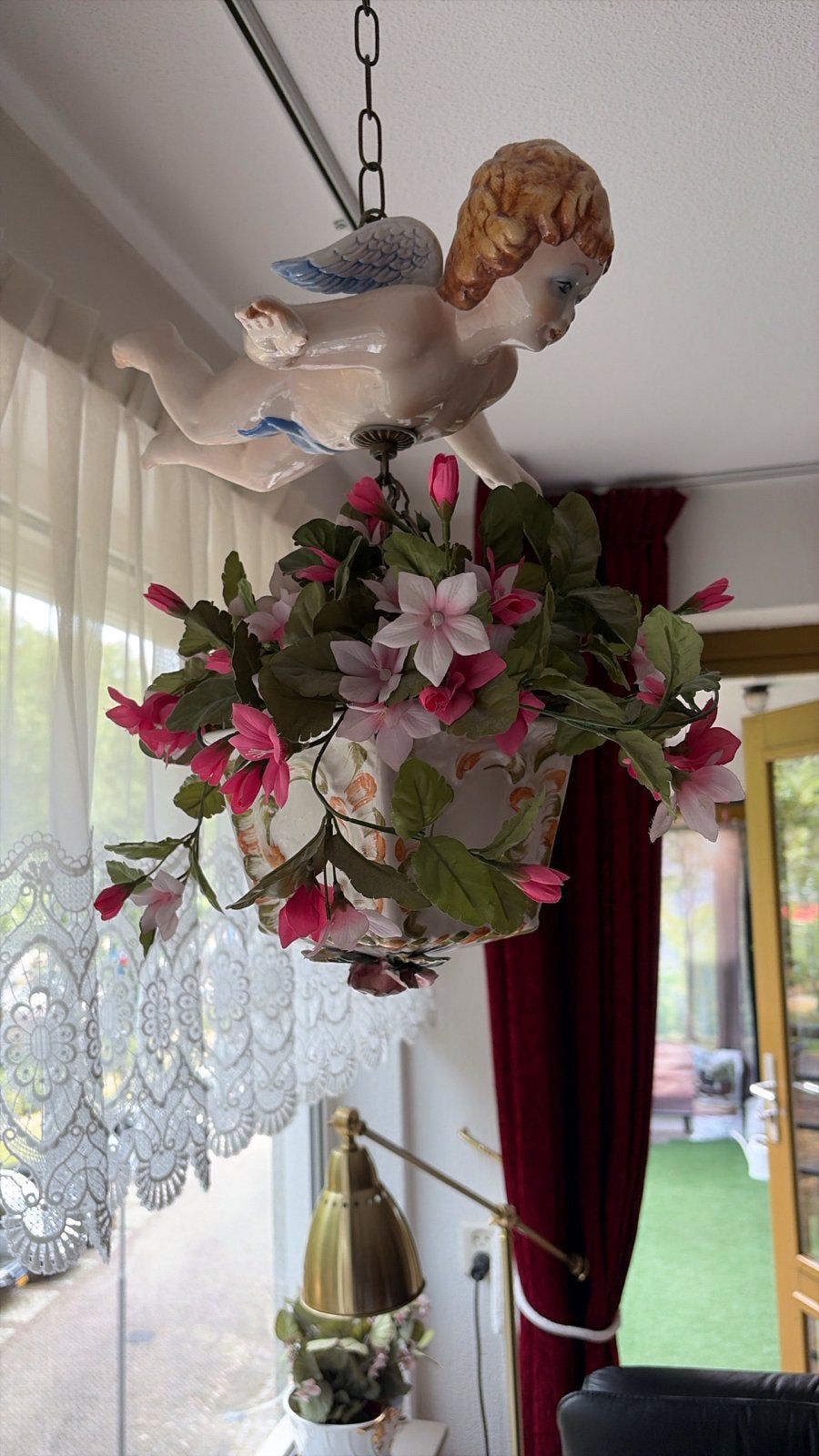 Klassieke hang bloempot met cherubijn - Uniek en decoratief, Ophalen, Gebruikt, Meerkleurig, Klassiek