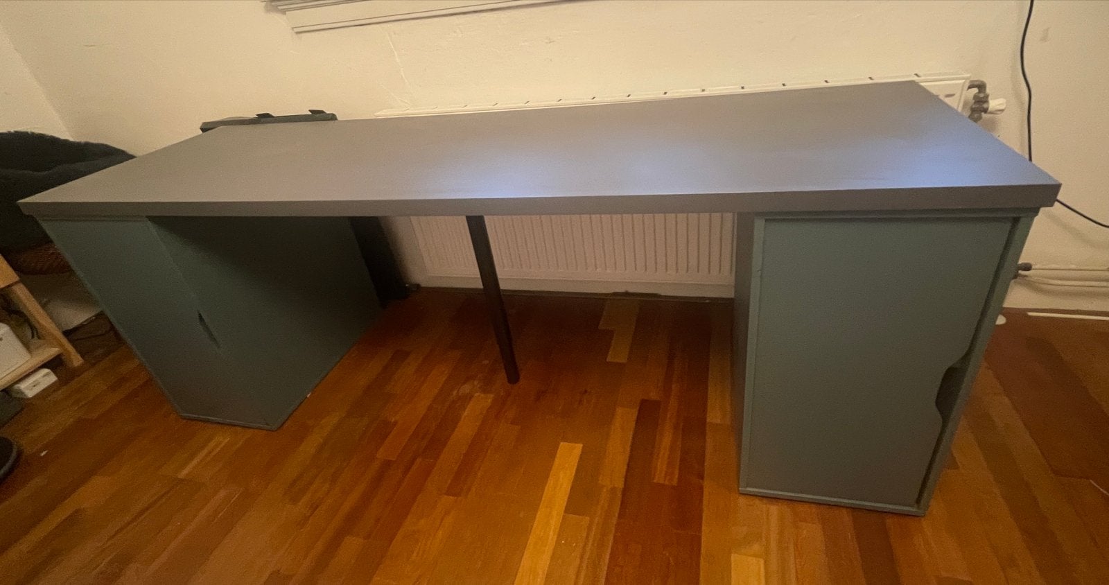 IKEA Bureau Alex/Linnmon/Olov 200x60cm - Donkergrijs/Blauw, Ophalen, Gebruikt, Met lades, Spaanplaat of MDF