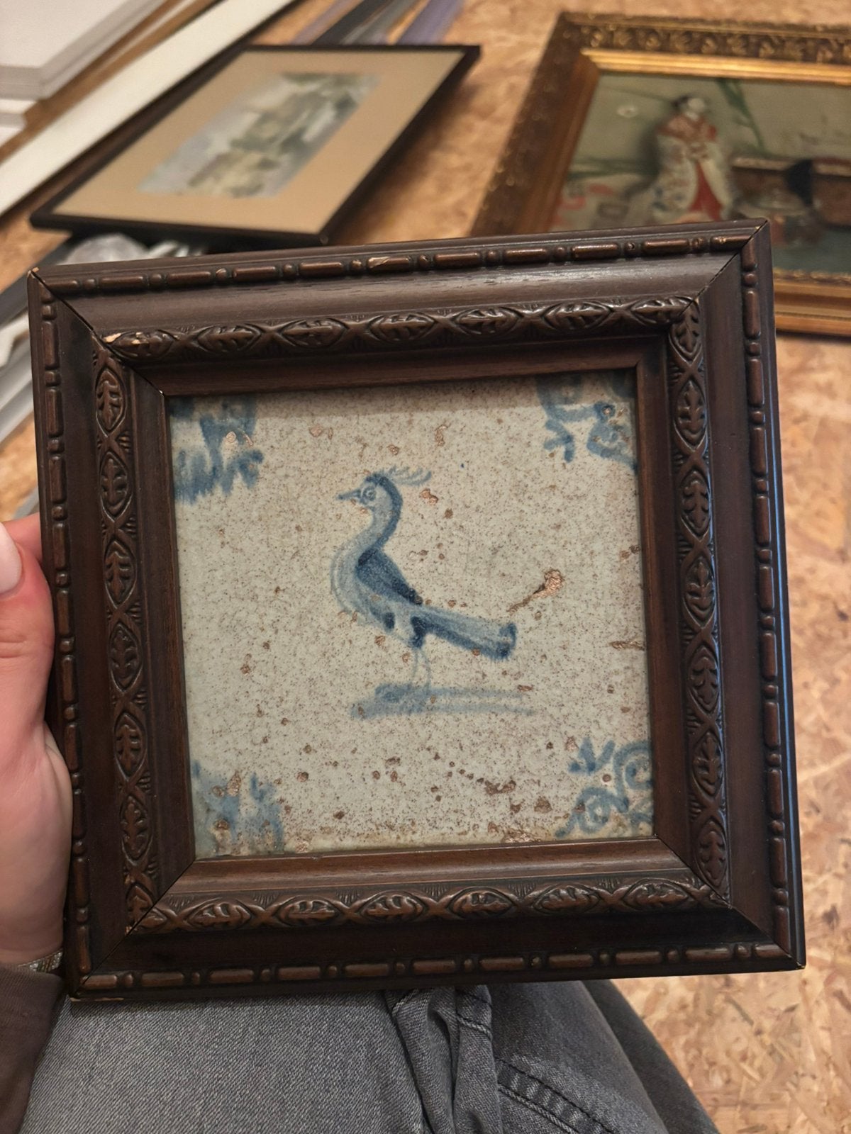 Tegel van vogel, Huis en Inrichting, Ophalen, Gebruikt, Schilderijlijst, Blauw