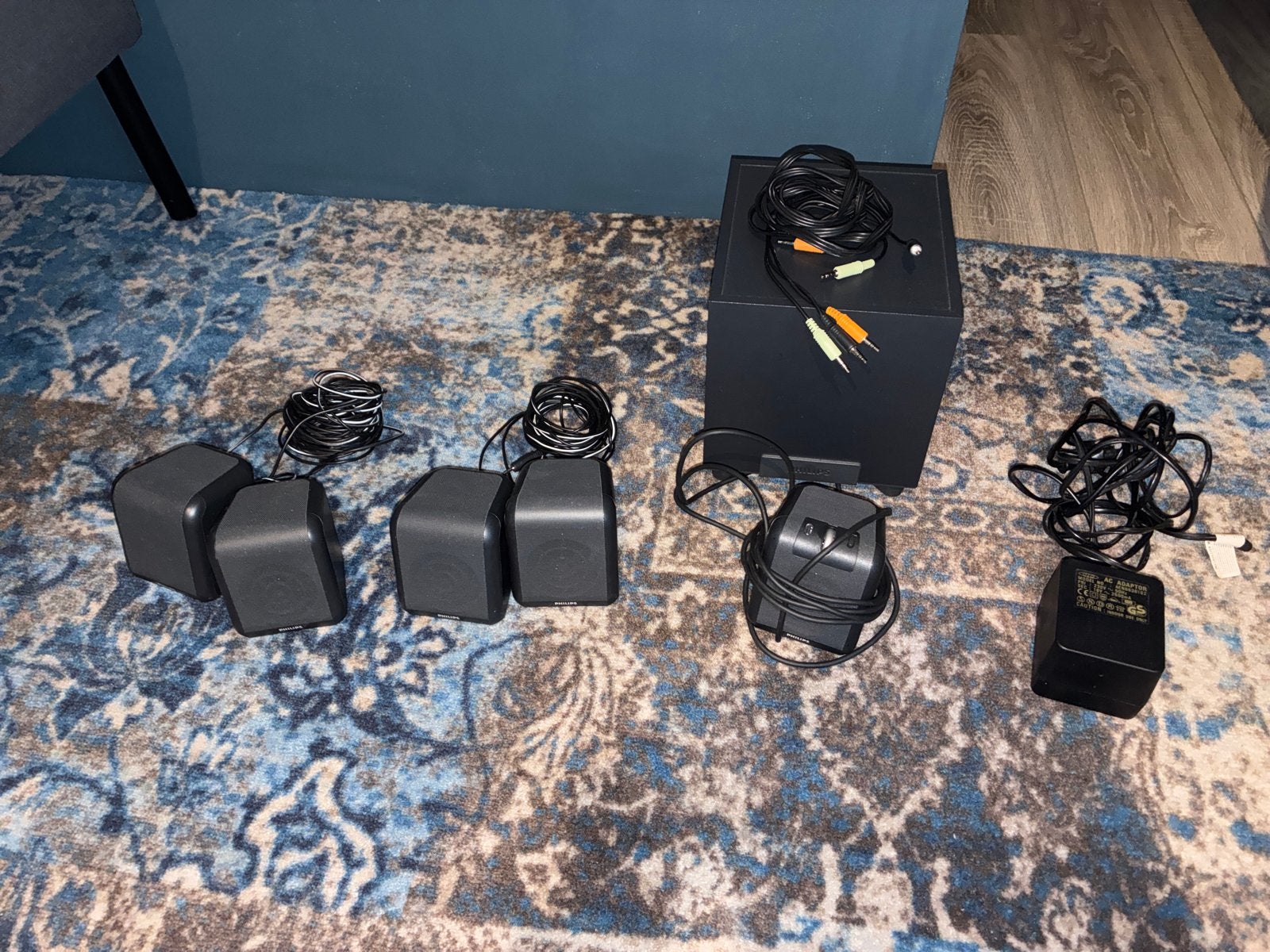 Philips A2.610/00 5.1 Surround speakerset met kabels, Philips, Gebruikt, Inclusief kabels, Ophalen of Verzenden