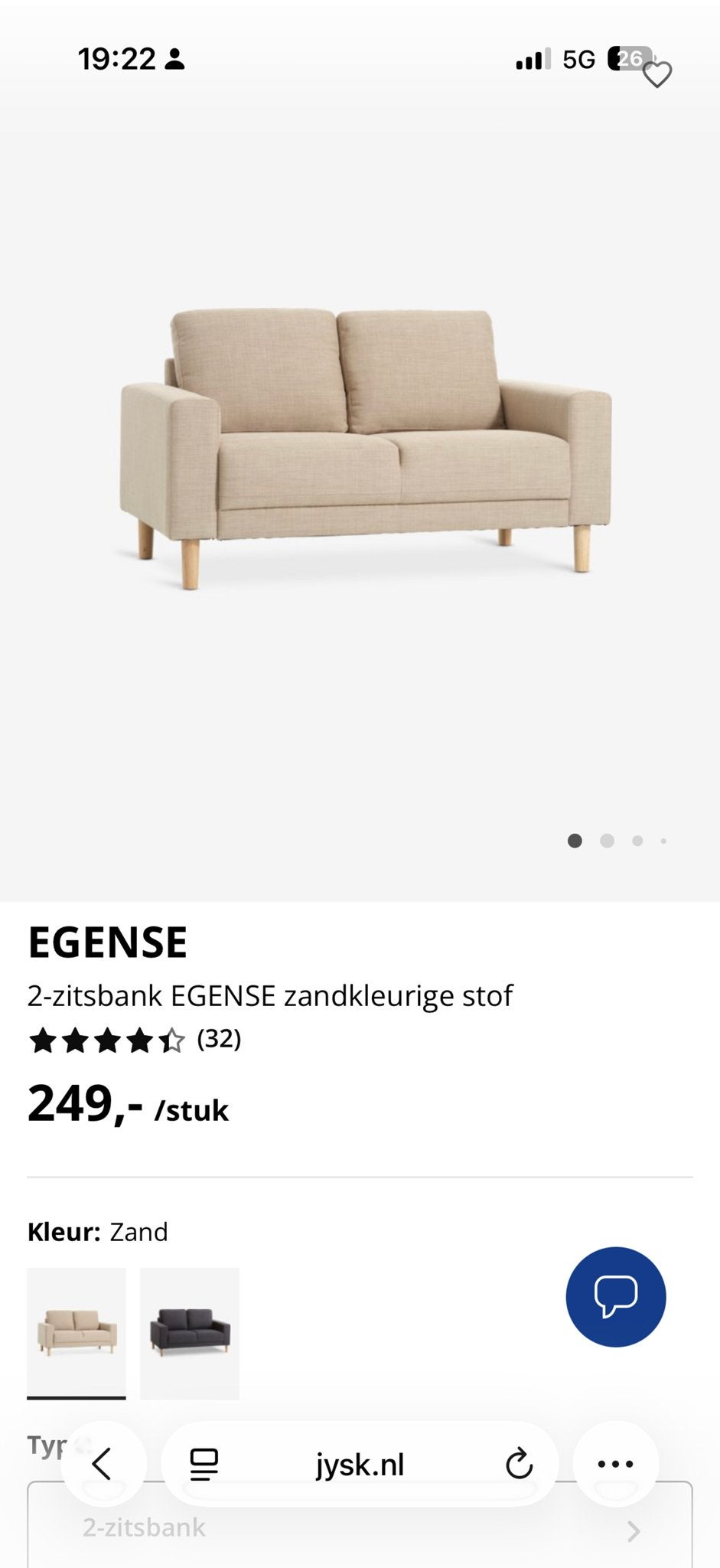 Jysk 2-zitsbank EGENSE grijs - Zo goed als nieuw, 150 tot 200 cm, Tweepersoons, 75 tot 100 cm, Ophalen of Verzenden
