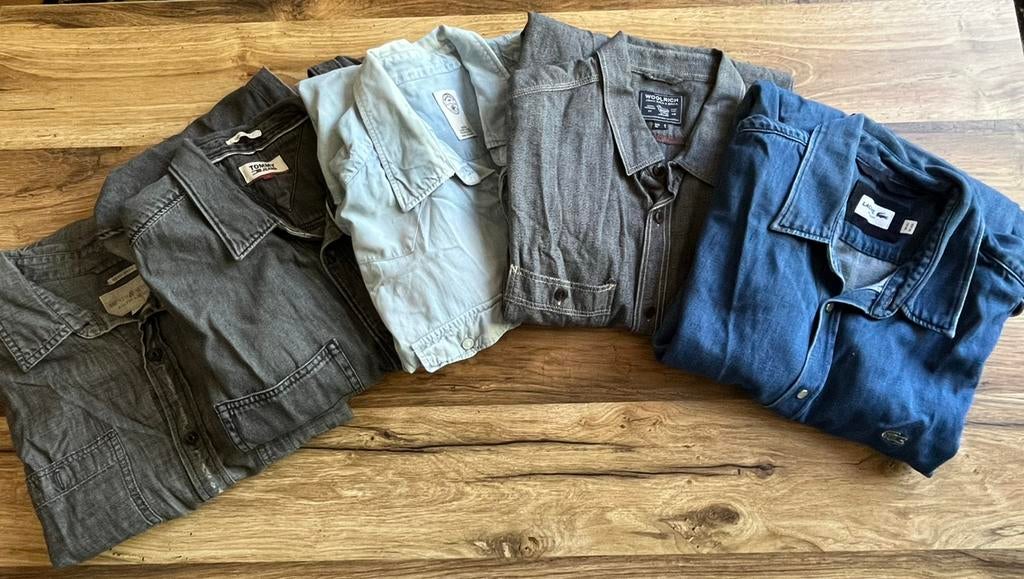 5 overhemden heren L (tommy Ralph Mason Lacoste Woolrich), Ophalen of Verzenden, Zo goed als nieuw