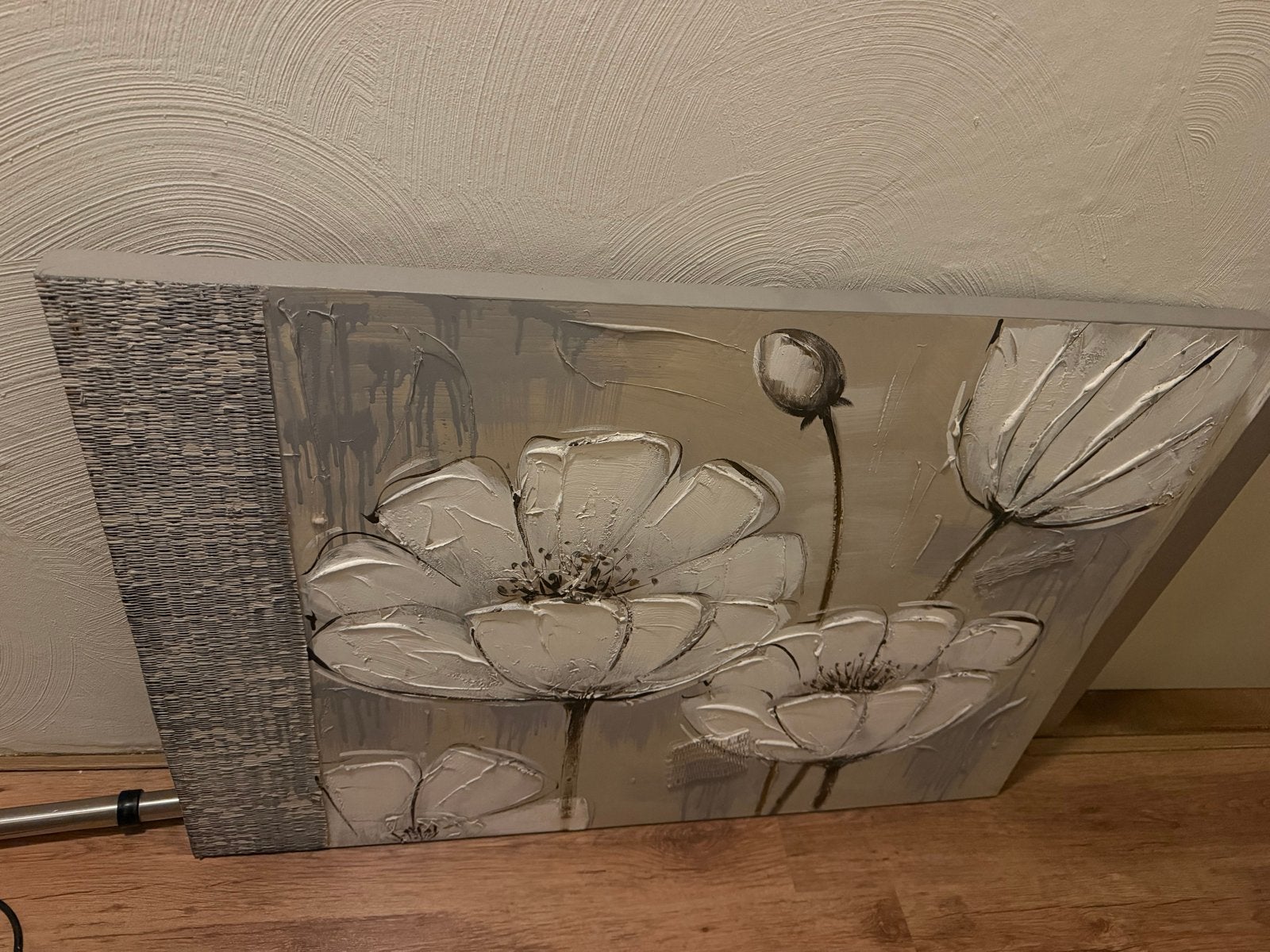 Schilderij met bloemen, 3D-effect, grijs/wit/beige, Antiek en Kunst, Ophalen