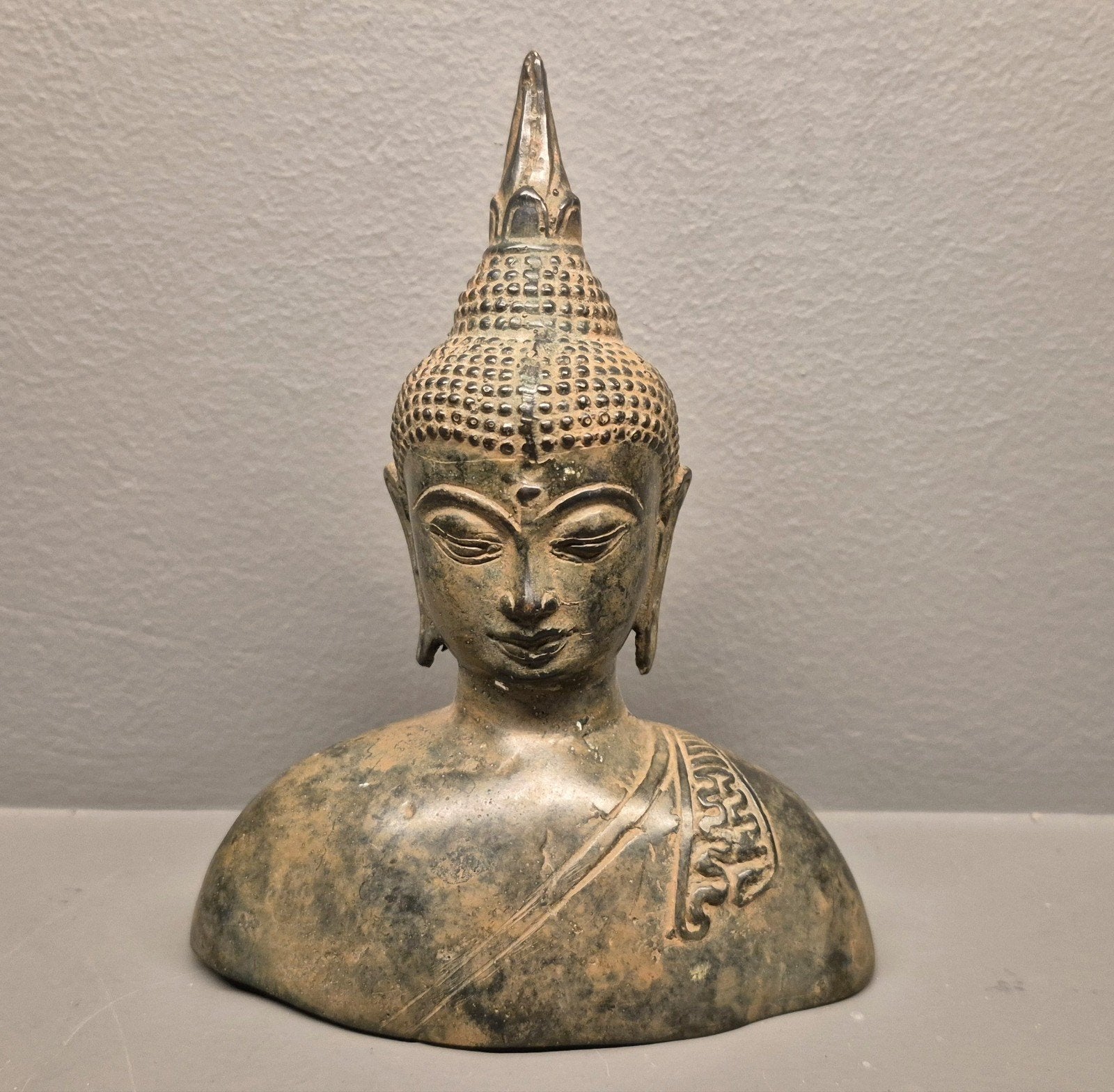 Bronzen Boeddha Buste - 14 cm hoog, Ophalen of Verzenden