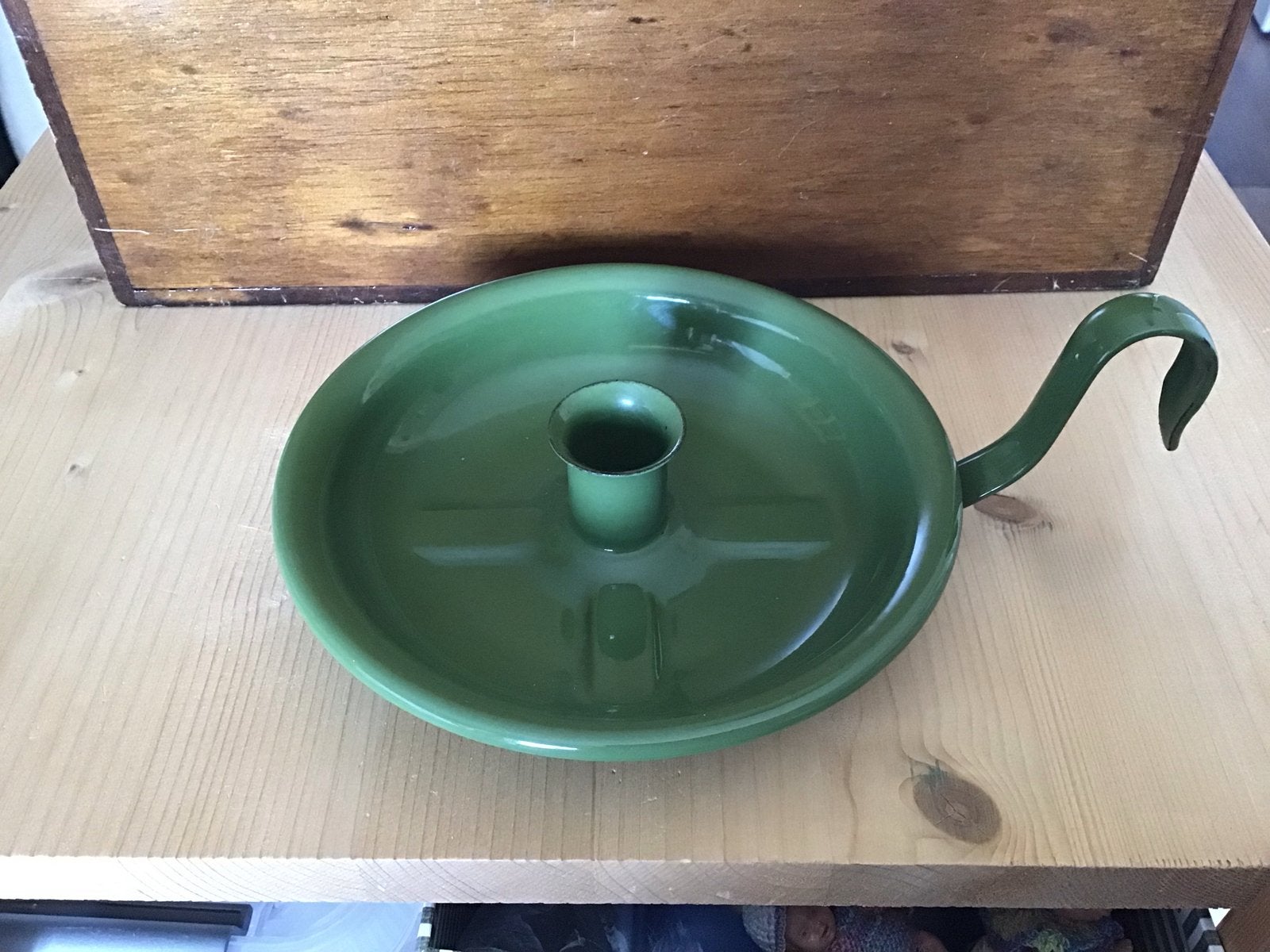 Groene geëmailleerde kandelaar met handvat, Ophalen of Verzenden