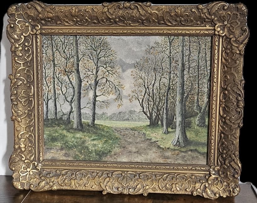 Sfeervol Herfstlandschap schilderij., Antiek en Kunst, Doek, Realistisch, Ophalen of Verzenden, Olieverf